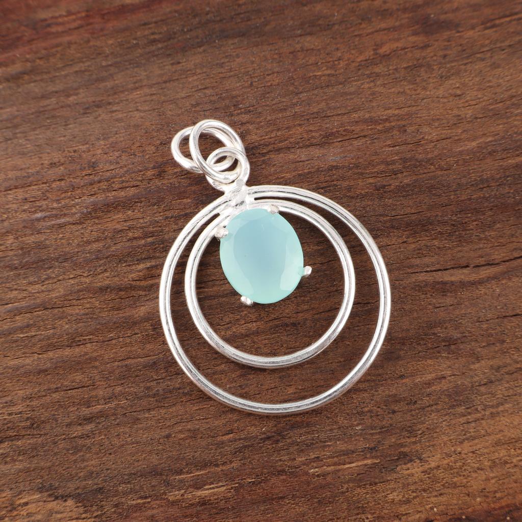 Aqua Chalcedony Pendant, 925 Solid Sterling Silver Jewelry, Gemstone Pendant, Gift For Her Handmade Dainty Jewelry