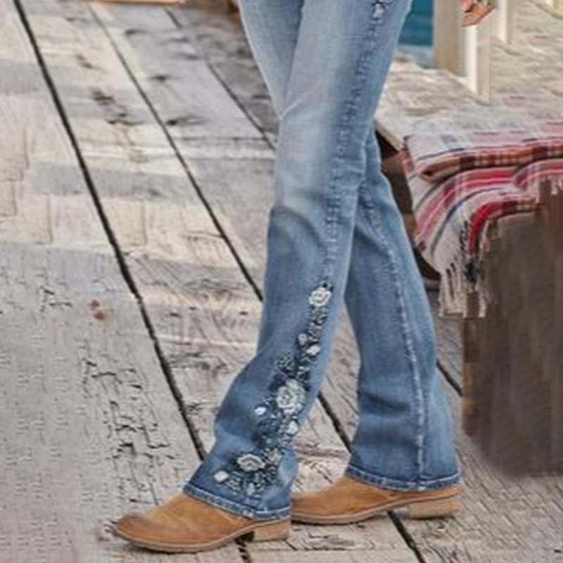 Dicke Jeans High-Waist Hose mit Stickerei Slim Slim Hose