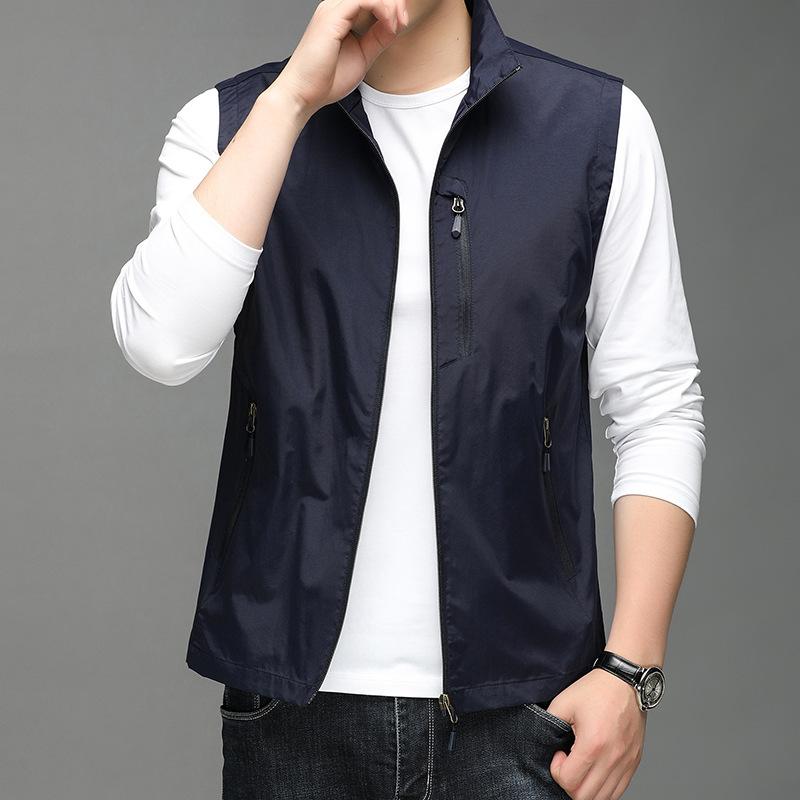 Frühling und Herbst Neue Herren Stehkragen Reißverschluss Weste Strickjacke Mittelalterlich und Jung Lässige Jacke Dünne Weste