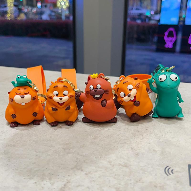 3D Cute Orange Beaver Keychain Cartoon Animal Doll Pendant Key Chains Bag Charm Car Keyring Accessories Gift