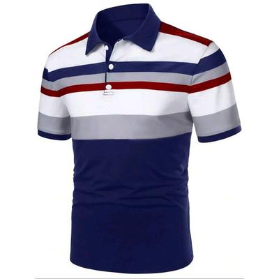 Summer Men New Short Sleeve Stripe Polo Shirt Men Business Casual Lapel Golf Polo Shirt Tops 100% Polyester
