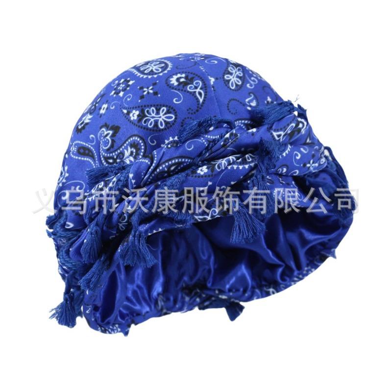 fringed headscarf hat, solid color cashew print twist tail hat, hip hop twist braided hat