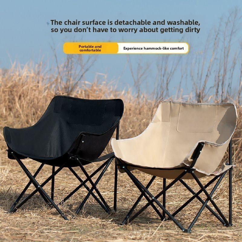 Outdoor folding chair with high backrest, moon chair, portable camping chair, fishing chair, camping recliner