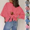 2026 New Women's Round Neck Striped Back Tie Bow Pullover Knitted Top