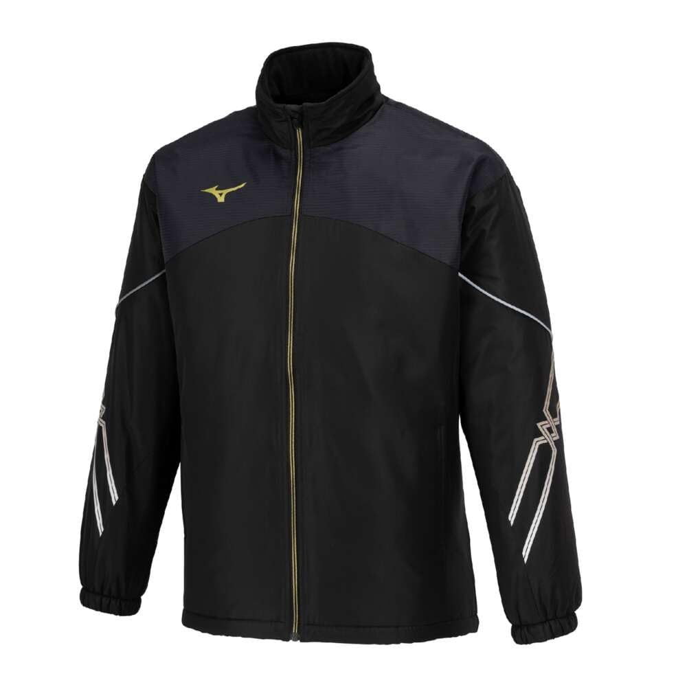 Mizuno Breath Thermo Training Warmer Jacket with and Windproof Black and Gold MC-LINE Wear, Moisture-Wicking, Heat-Generating, Water-Repellent,