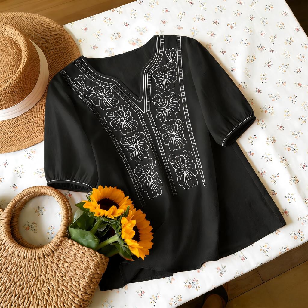 Women’s Fashion -Colour Cotton-Linen Boho- Retro Casual T-Shirt