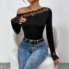 TEMU2025 New Autumn Style Elegant and Sexy Style Slim Lace One-shoulder Off-shoulder Black European and American Jumpsuit