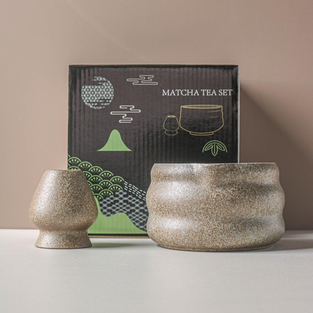 New Ceramic Matcha Bowl with Pouring Spout Reusable Matcha Whisk Holder Textured Matcha Making Kit Tea Lovers