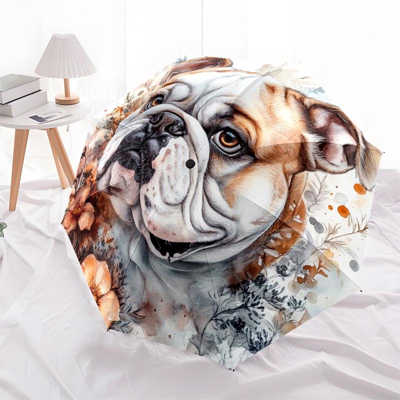 1 Pezzo Ombrello Pieghevole Automatico - Fantasia Floreale Bulldog, Design Portatile e Pieghevole con 8 Stecche, Regali di Natale e Compleanno