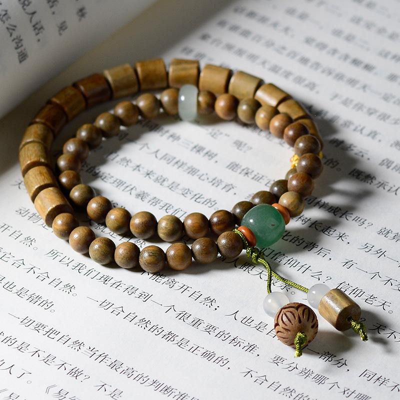 Argentina green sandalwood diy double lotus bracelet - premium wooden sandalwood prayer beads