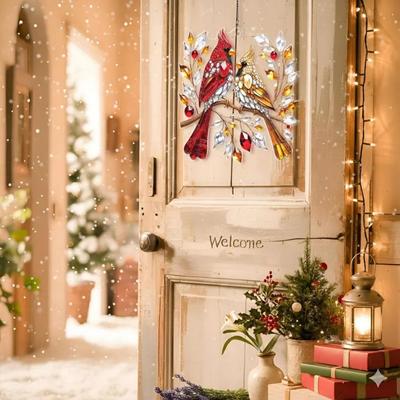 Colorful Holiday Decorations Christmas Ornament Set Stained Glass Bird Couple Suncatcher Gifts for Women Bird Lovers Window Wall