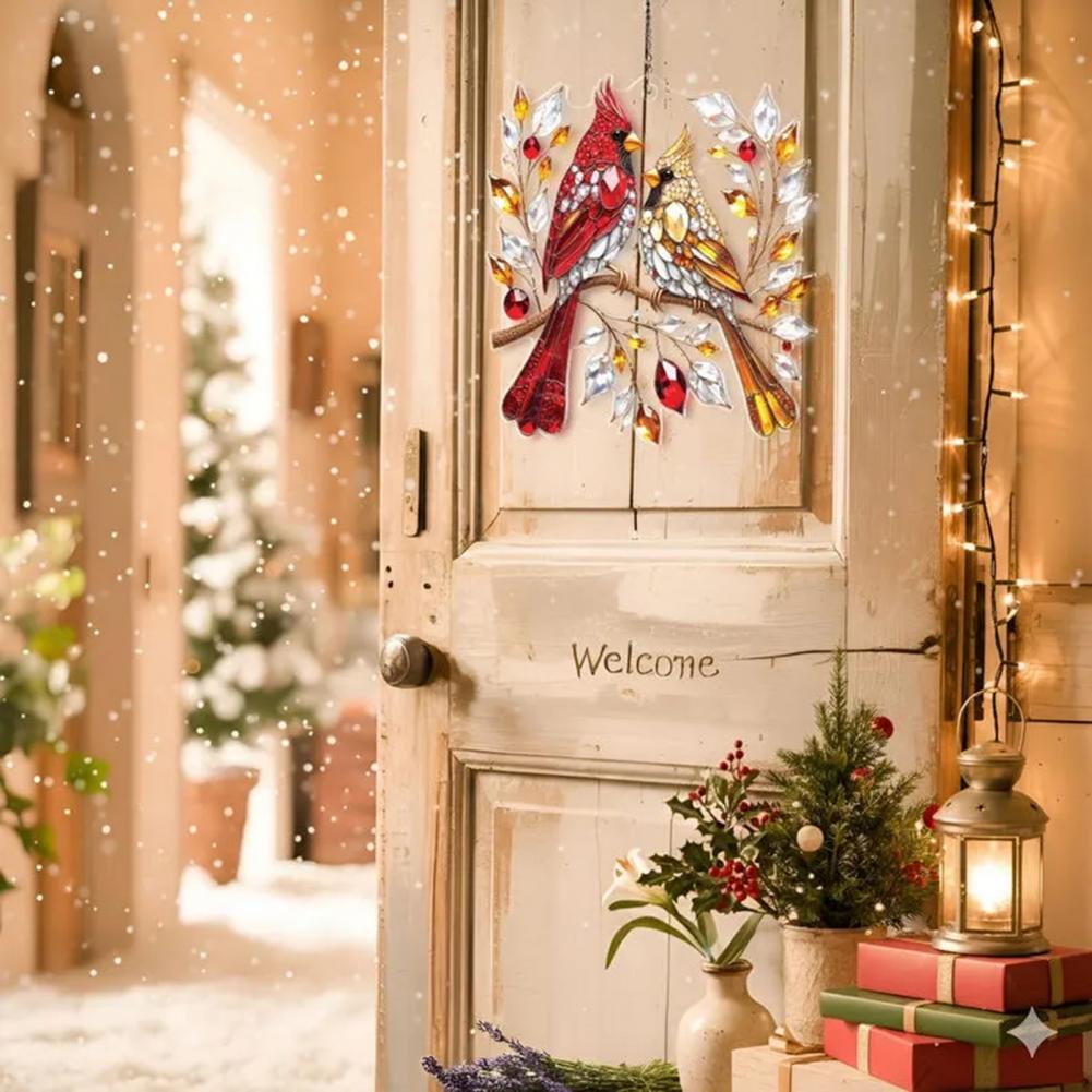 Colorful Holiday Decorations Christmas Ornament Set Stained Glass Bird Couple Suncatcher Gifts for Women Bird Lovers Window Wall