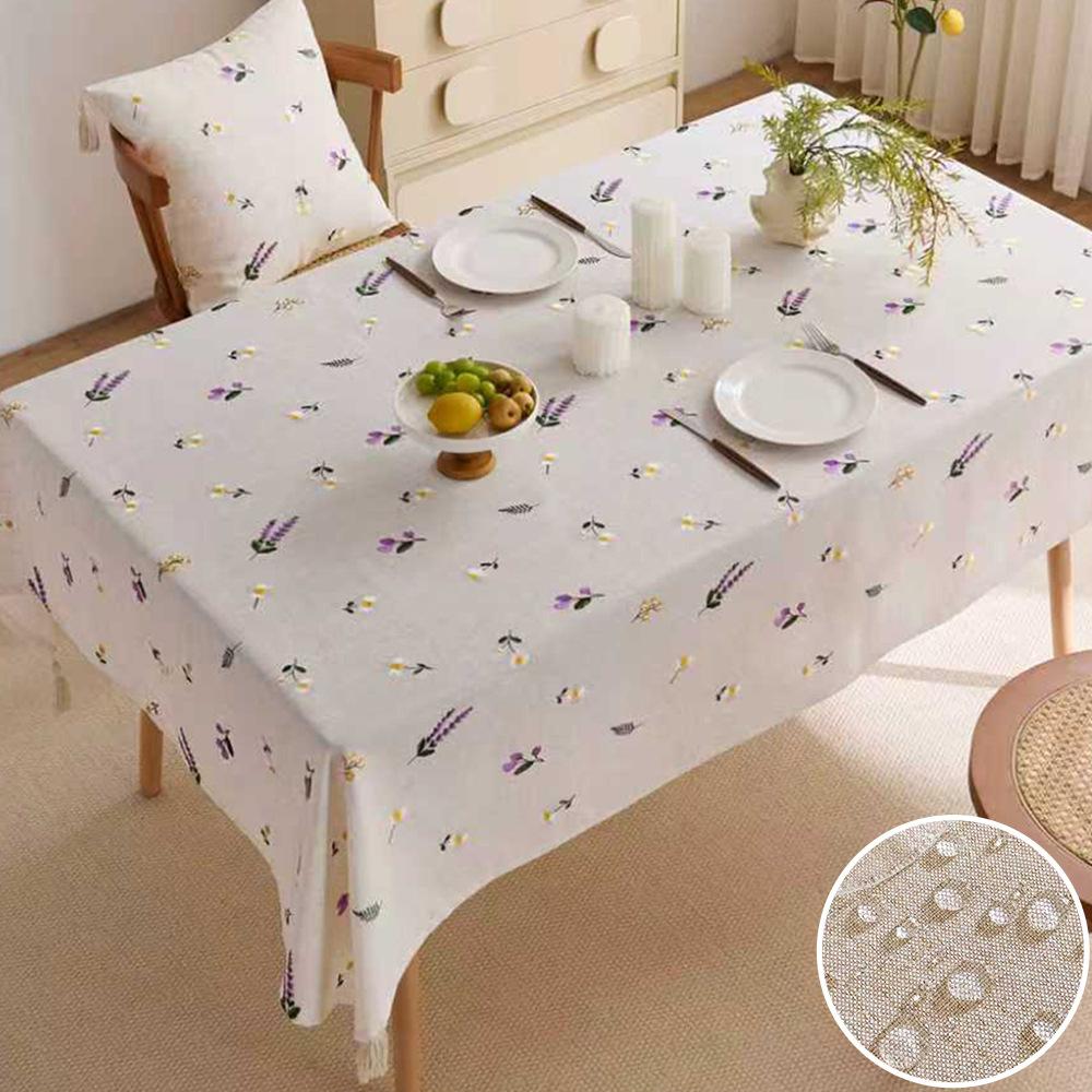 Polyester linen tablecloth waterproof lavender embroidery light luxury atmosphere decorative cloth coffee table tablecloth rectangular dining table