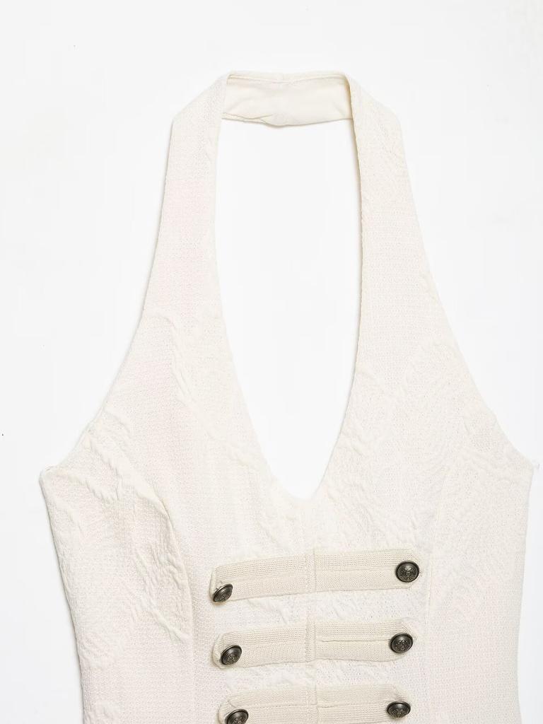 European and American style, new women's clothing, versatile jacquard knot buckle neck collar top 4770/315