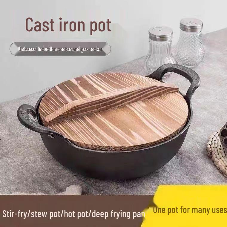 

Чугунная кастрюля для тушения и супа Юаньбао - Плоское дно, Без покрытия, Антипригарная, Подходит для индукционных плит, Японский стиль