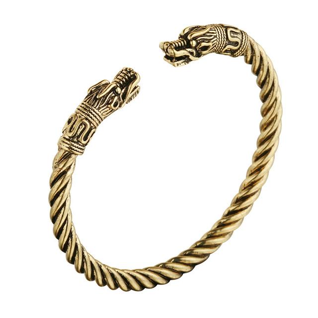 Punk Double Dragon Head Bangle Women Men Wristband Cuff Bracelets Nordic Viking Pagan Jewelry Party Christmas Gift Charm