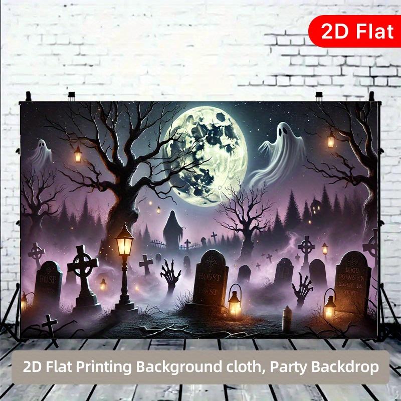 1 piece of 2D flat banner Cemetery Ghost Full Moon Night Polyester fiber party backdrop fabric.PMJ