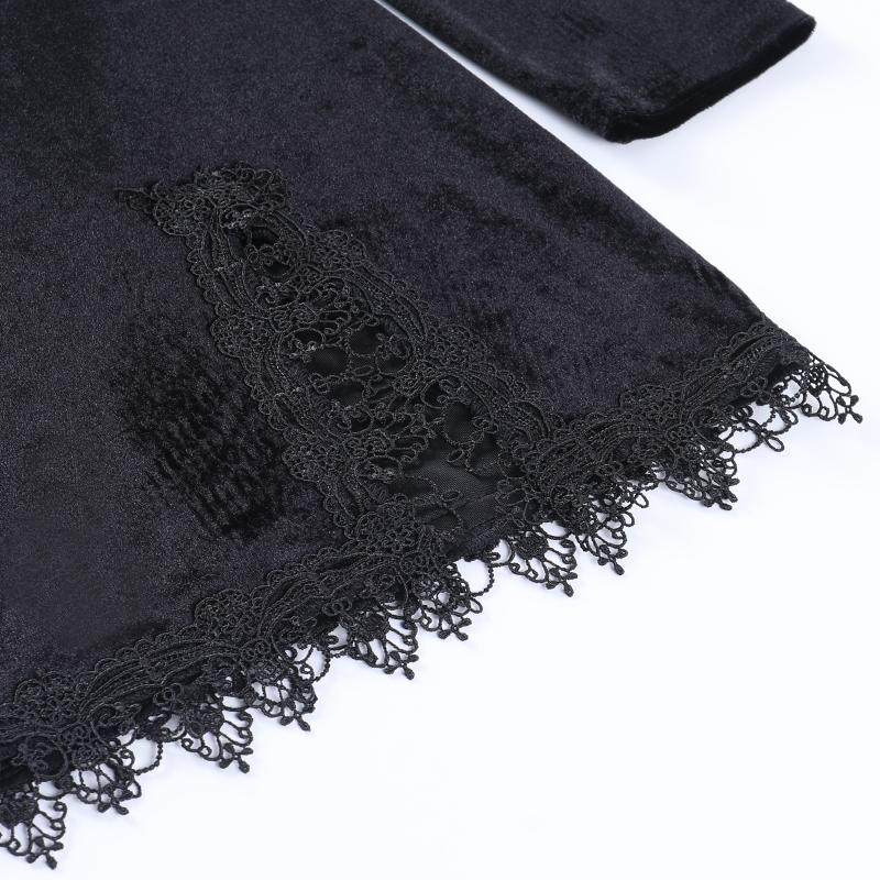 Gothic Retro Black Mini Dress High Waist Dress Street Dress Long Sleeve Party Dress