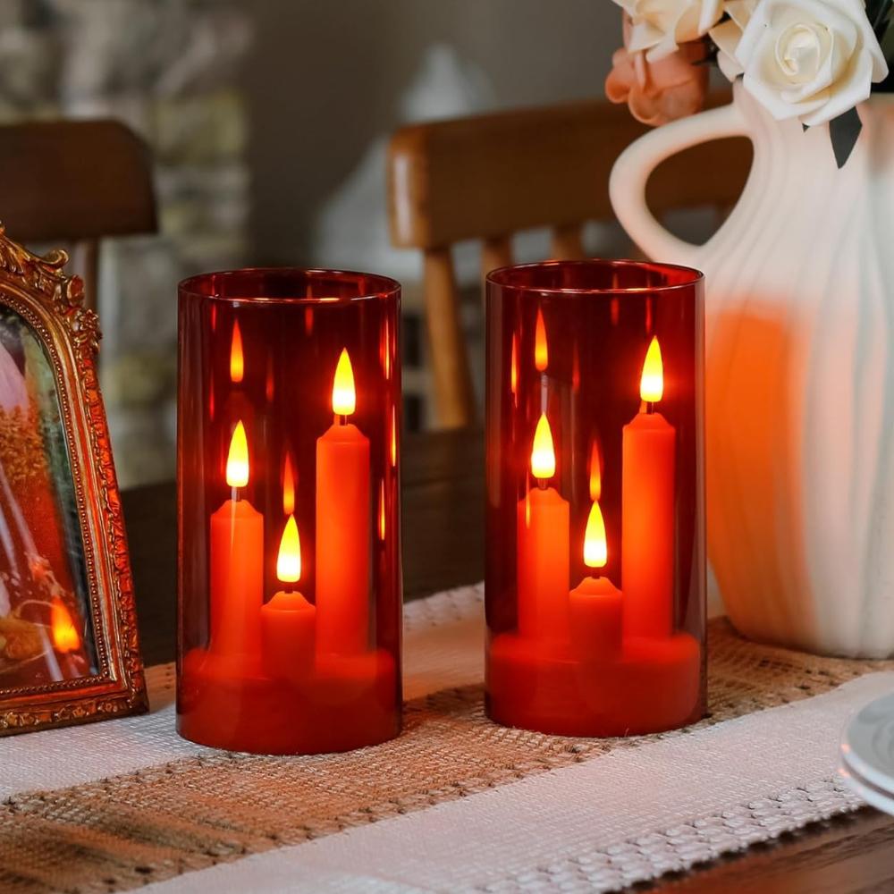 2/3Pc 3 in 1 Flickering Taper Candles Flameless Window Candles 5/8/10CM Tall Lighting with lampshade for Christmas Wedding Decor