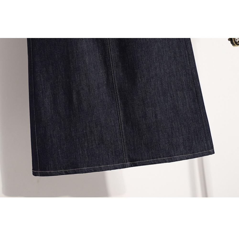 DIMANAF 2025 Übergröße Neue Frühling Elastische Jeansröcke Damen A-Linien-Rock Hohe Taille Vintage Maxi