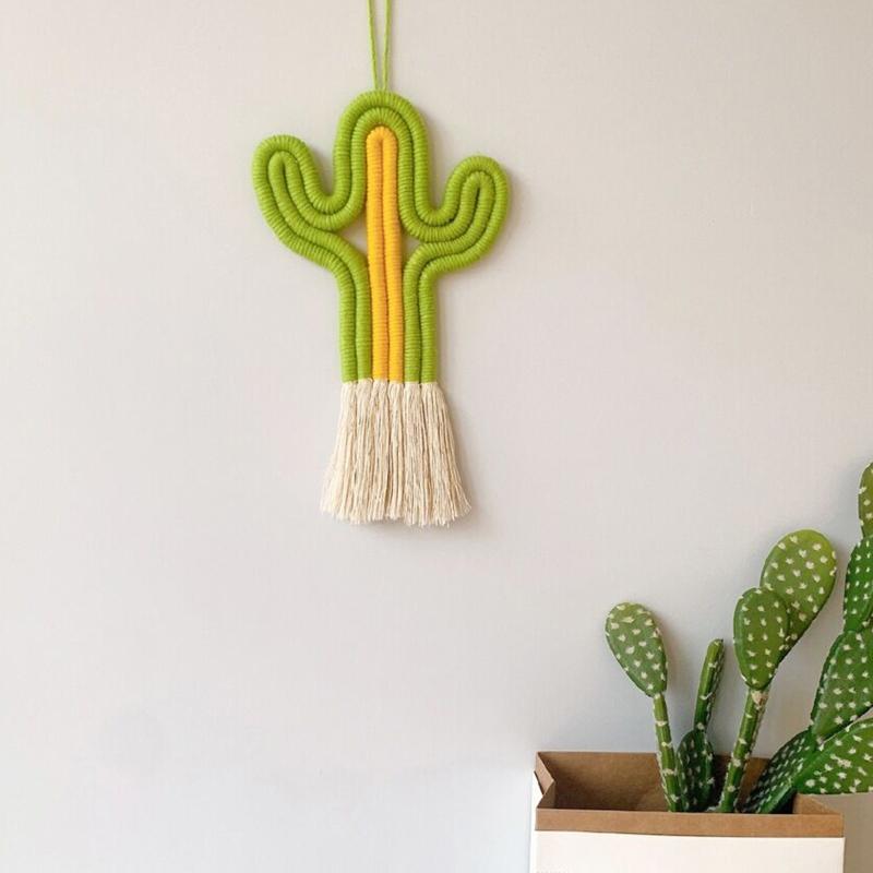 Cactus-shape Garden Ornament Wall Hanging Ig Bohemian Macrame Rainbow Wall Decor Handmade Macrame Rainbow Cactus-shape
