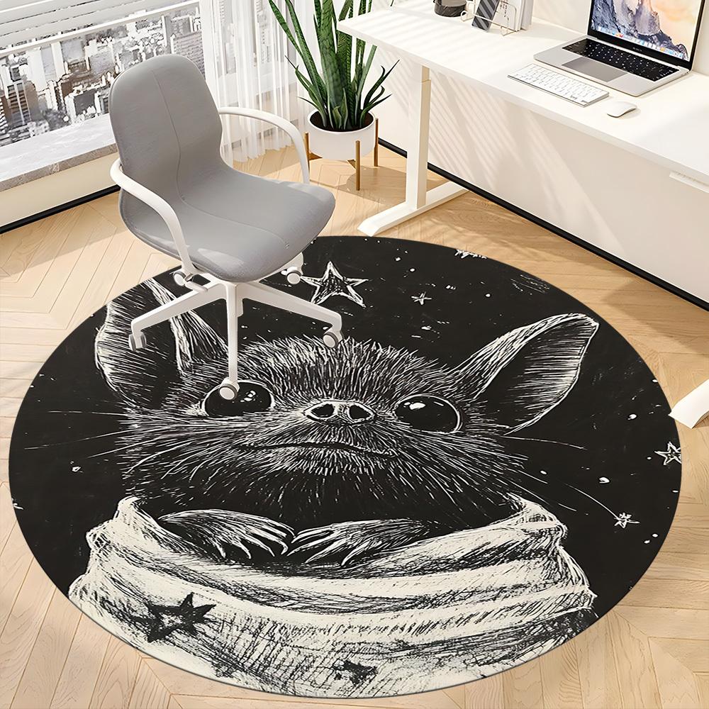 1PC Bat Starry Office Round Area Rug, Mat Suitable For Office, Under Office Chairs Bedroom Living Room Home Decor, Room Deco