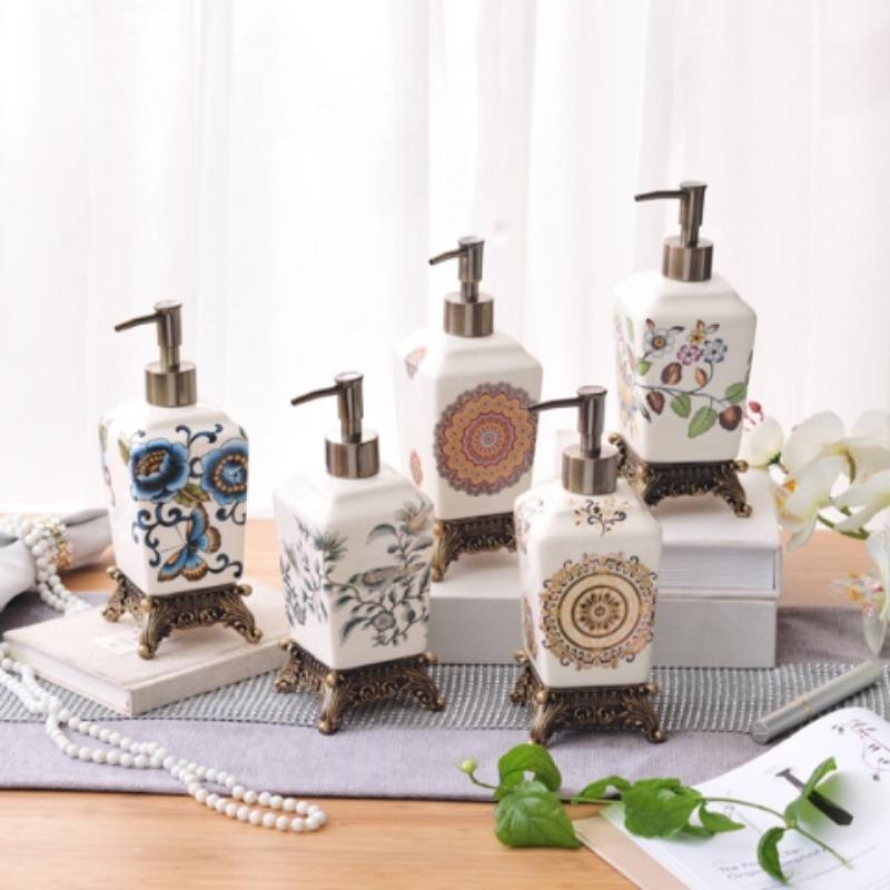 Bottiglia in Ceramica Stile Cinese per Lozione Vintage Portatile Bottiglia per Lozione Shampoo Acqua Dispenser Sapone per la Casa Accessori da Bagno