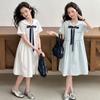 Girls' Korean version college style summer dress, new summer children's stylish navy collar bow dress