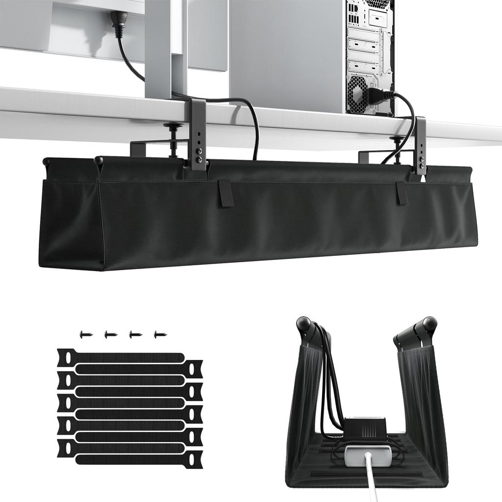 ACCURTEK Cable Tray, Under-Desk Cord Storage, Canvas Fabric, Clamp and Screw Mounting, Easy Installation, 91.3cm Wide, Under-Desk Cable Management Rac