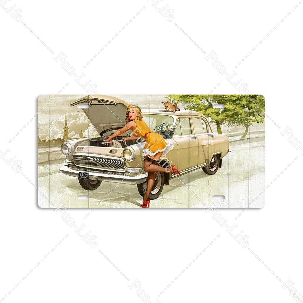 Beauty Vintage Metal Poster Airplane Retro Tinplate Compact Car Tin Signs Board Home Pub Bar Cafe Garage Wall Decor 15x30 cm