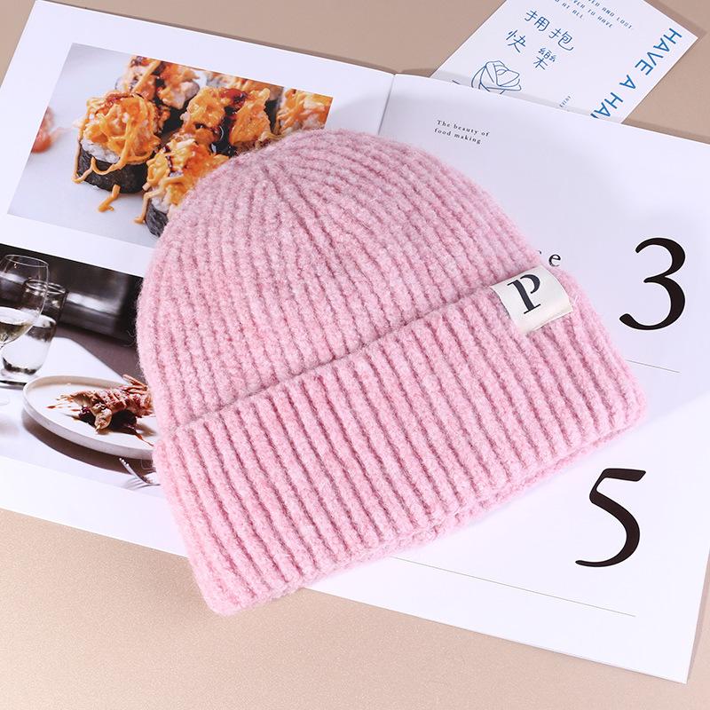 Autumn and Winter Warm P Letter Versatile Knitted Hat Korean Style Fashionable Face show Small Wool Hat Outdoor Ear Protection Cold