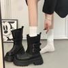 Thick-soled black motorcycle boots women's autumn retro handsome and thin short boots medium tube Martin boots