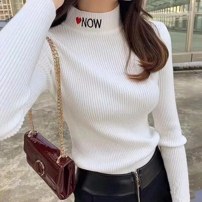Women's Autumn and Winter Bottoming Shirt Warm Long Sleeve High Collar Sweater Knitting Sweater
