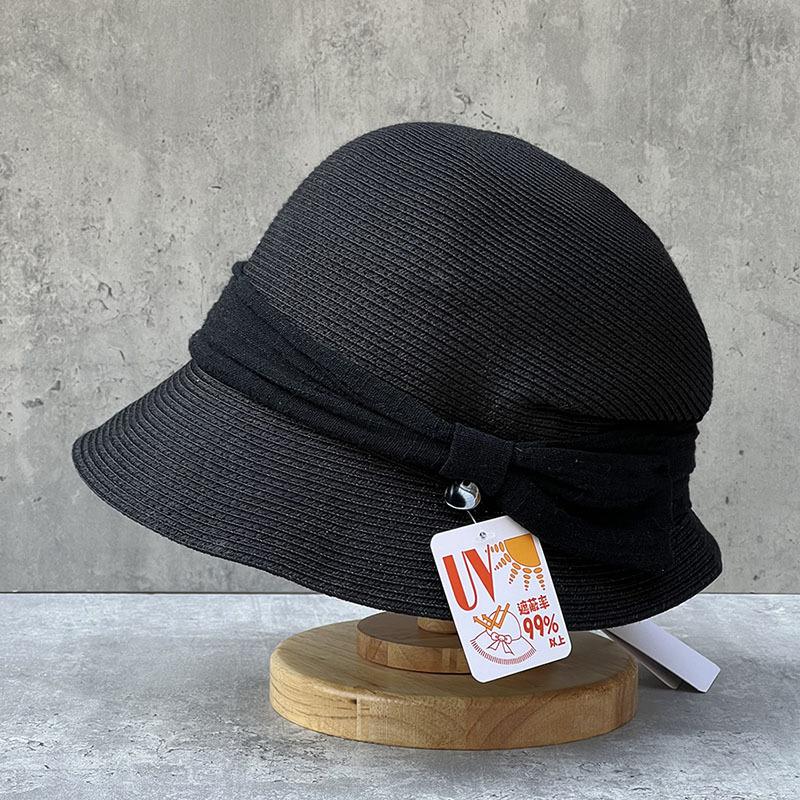 Japanese Face Small Mixed Color Straw Fold Bucket Hat Women'S Summer Basin Hat Sun Protection And Uv Protection Sun Hat