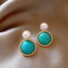 Monet garden oil painting style love flower pearl earrings fashion temperament stud earrings French sweet small fresh earrings
