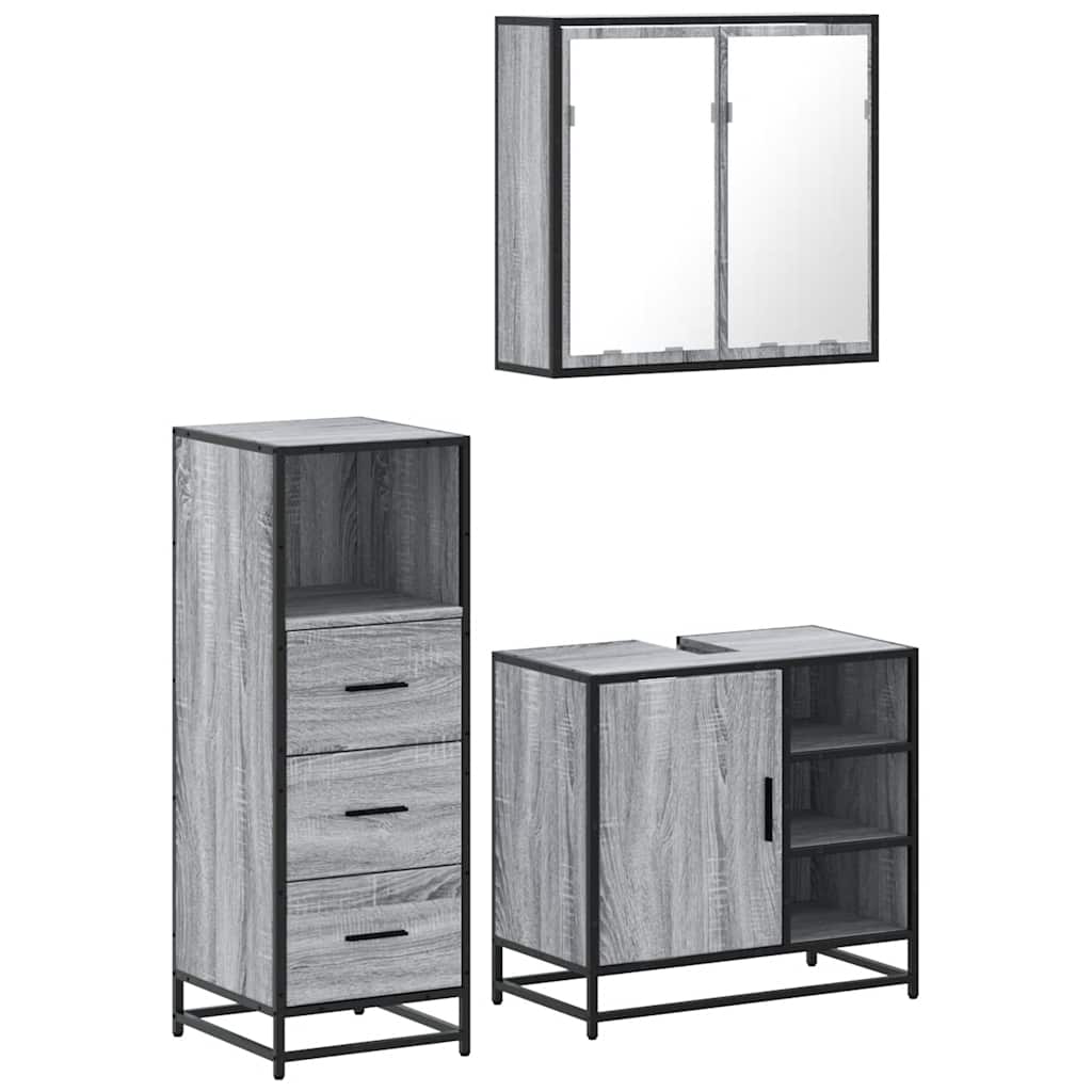 3 Piece Bathroom Furniture Set Grey Sonoma Particleboard