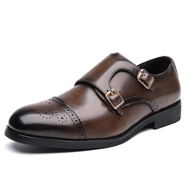 Men's Plus Size Double Buckle Leather Brogue Shoes - British Punk Nightclub Casual Loafers Sizes 38-48