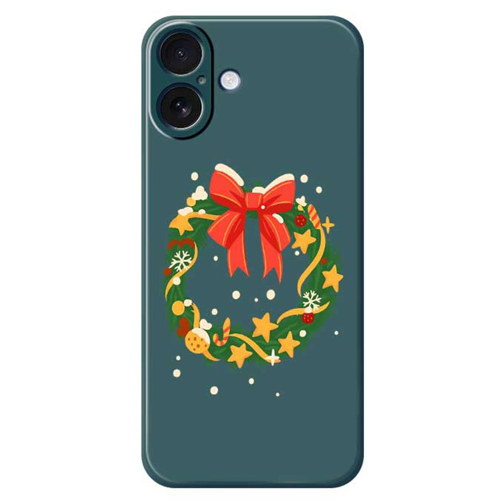 

For iPhone 17 Case Bow Wreath Pattern Printing Straight Edge TPU Phone Back Cover Green