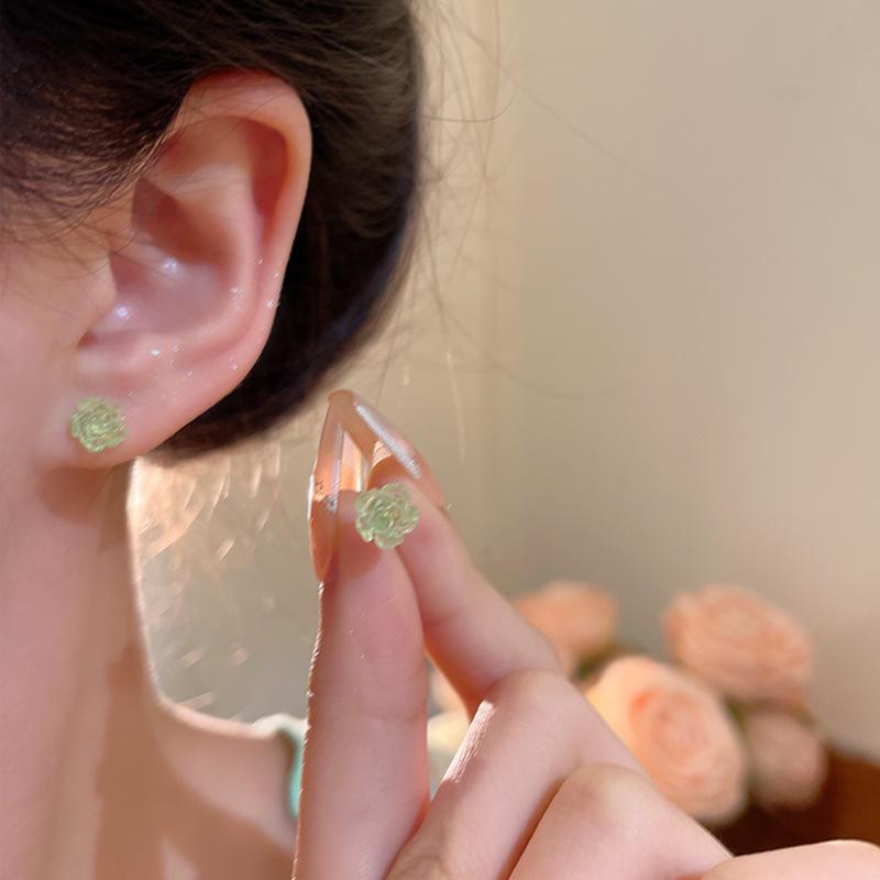 Vacation Style Dopamine Flower Earrings Women's Summer Sweet Temperament Versatile High-end Stud Earrings 925 Silver Needle Earrings