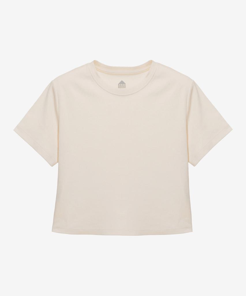 BASIC HOUSE Women'S Round Crop Short Sleeve T-Shirt Cream Lats0202
