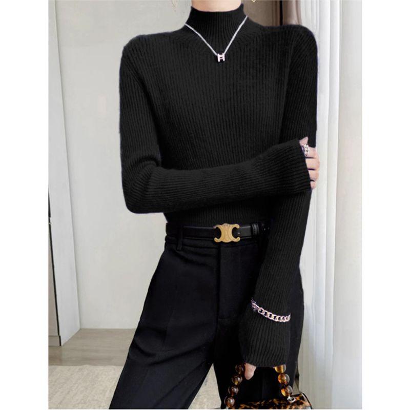 Damski Ciepły Sweter z Półgolfem w Delikatnym Różu Jesień Zima Dopasowany Warstwa Bazowa Top