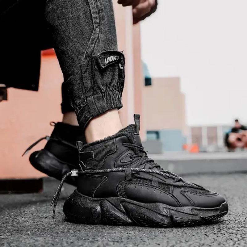 Fashion Versatile Plus Velvet Men's Shoes Trendy Comfortable Warm Casual Shoes Thick-soled Shock-absorbing Non-slip Sports Shoes