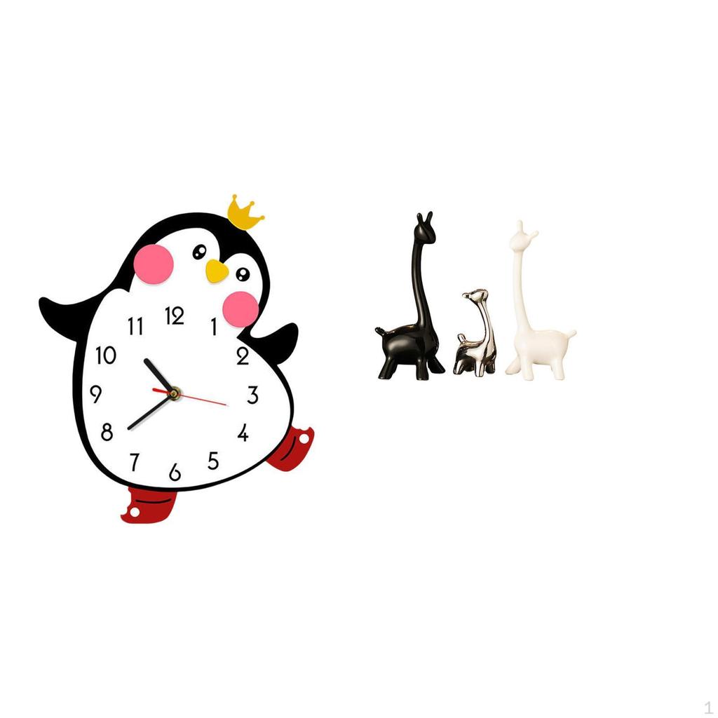 Cartoon Penguin Wooden Wall Clock Multifunctional Decorative Lovely Battery Powered Home Table
