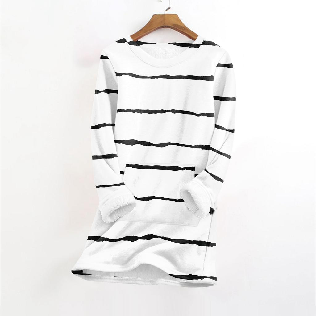 Women's Fashionable Printed Round Neck Long Sleeved Plush Warm Pullover Top