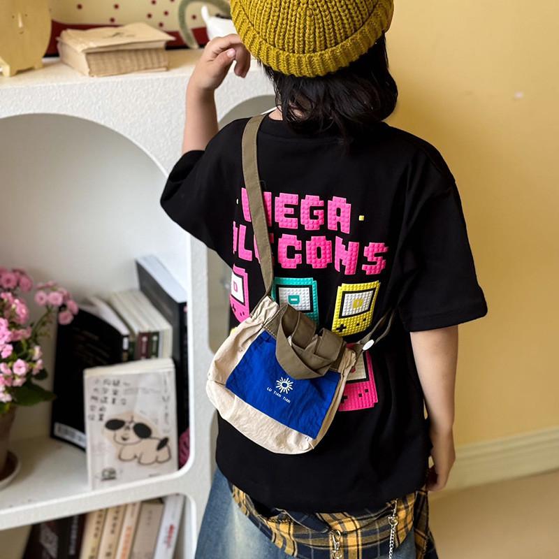 Simple Pattern Letter Contrasting Color Children Shoulder Bag For Daily Use