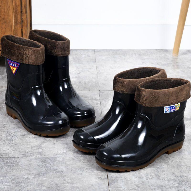 Wear-resistant beef tendon sole rain shoes for men and women, warm acid and alkali-resistant high tube thickened rain boots, non-slip