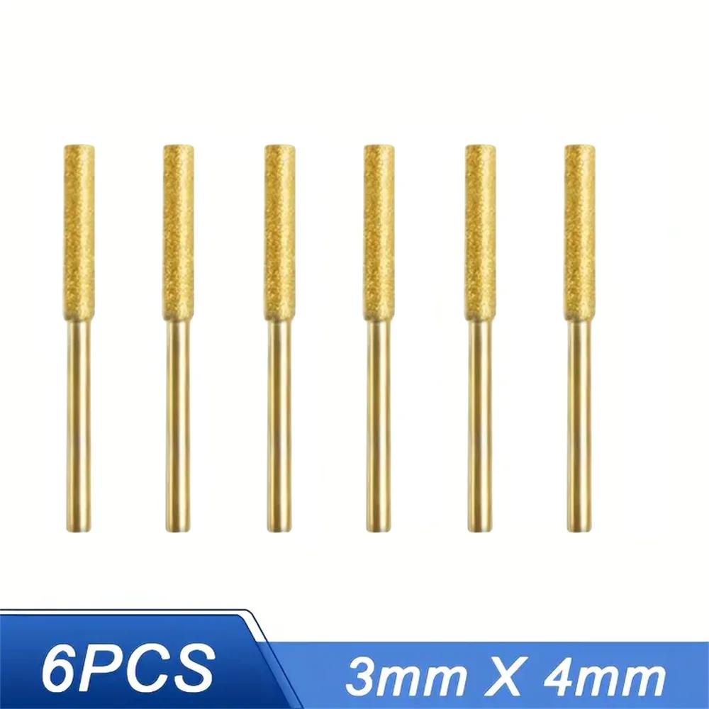 6pcs Diamond Coated Cylindrical Burr 4/4.8/5.5mm Chainsaw Sharpener Stone File Chain Sharpening Carving Grinding Tools Kits