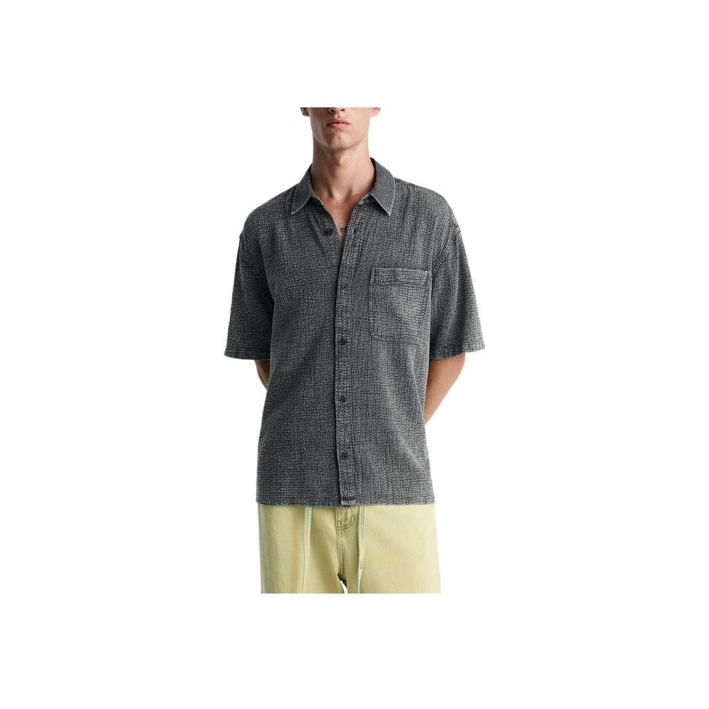 Zara Loose Washable Pure Cotton Comfortable Short Sleeve Shirt Men Shirts Gray 1437330-802