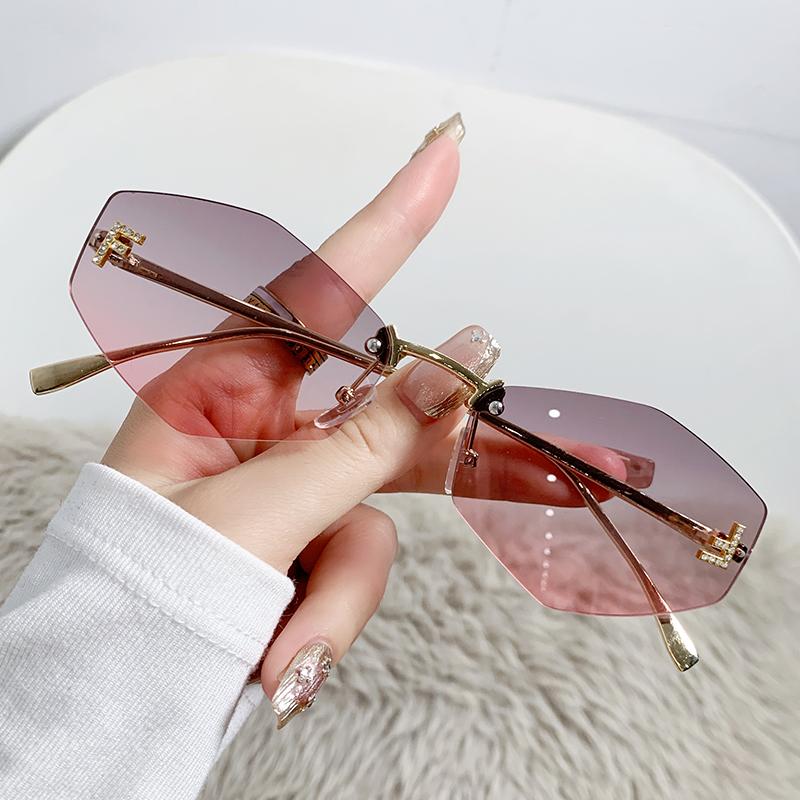 New Frameless Letter F Diamond-set Polygonal Sunglasses Fashionable Street S Sunglasses Women