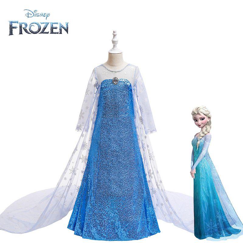 Kinder Eiskönigin Elsa Cosplay Kostüm Pailletten Langer Umhang Prinzessinnenkleid